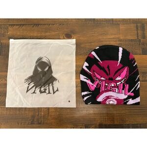 Vigil x Pokemon Gengar Beanie Made By Vigil Streetwear Winter Hat Black Pink 🔥